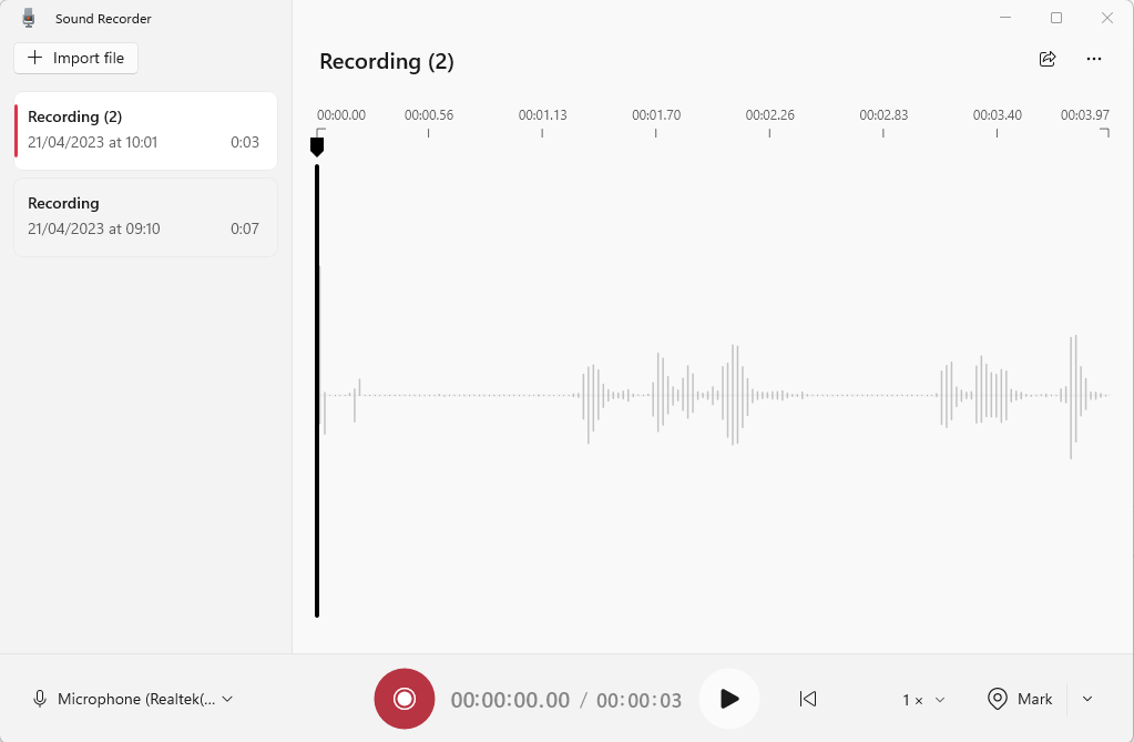 Windows Sound Recorder interface