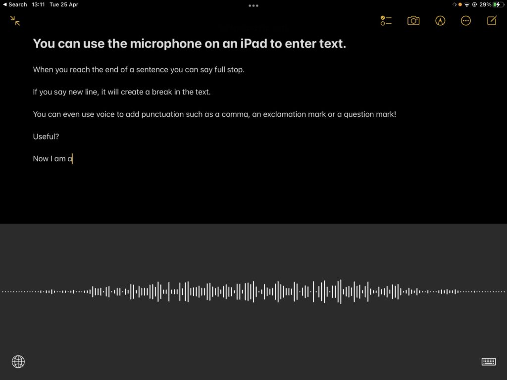 iPad converting speech to text