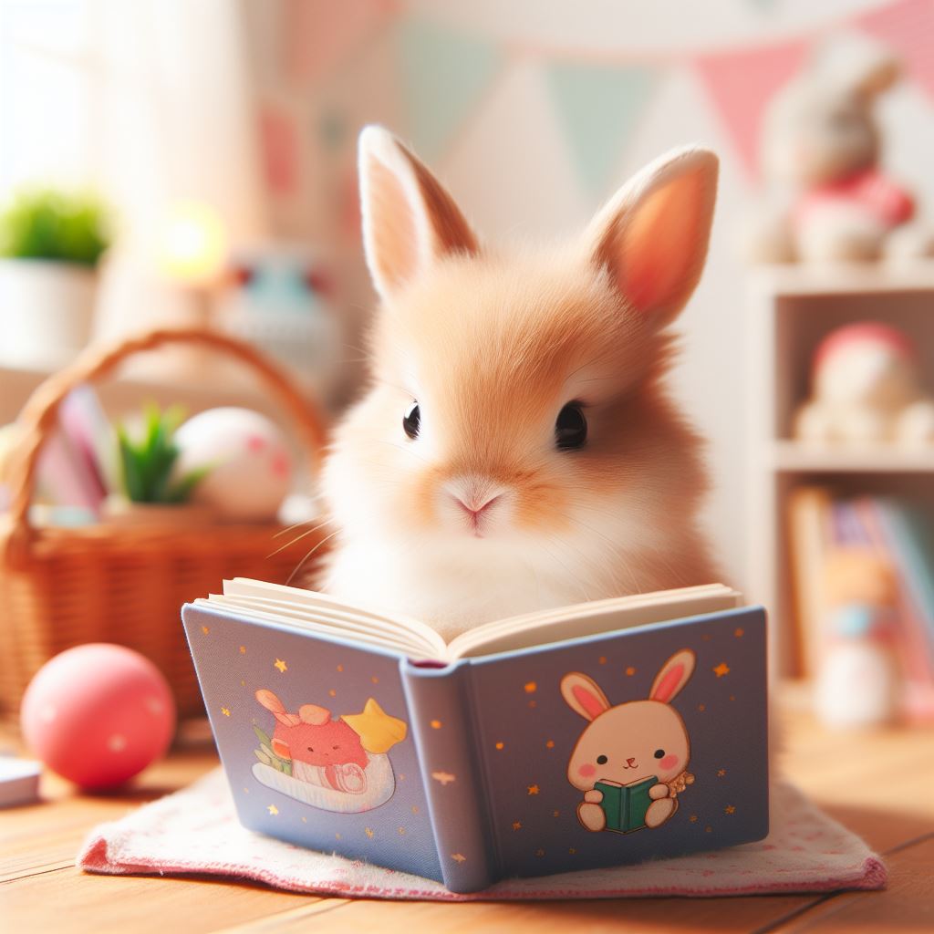 Cute bunny reading a book