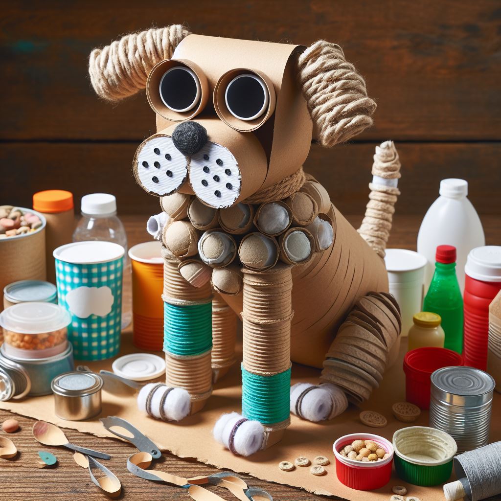 A dog made from scrap materials