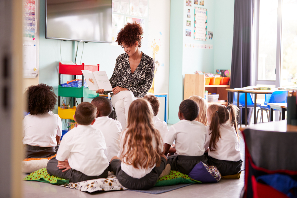 A class teacher with a small group of students