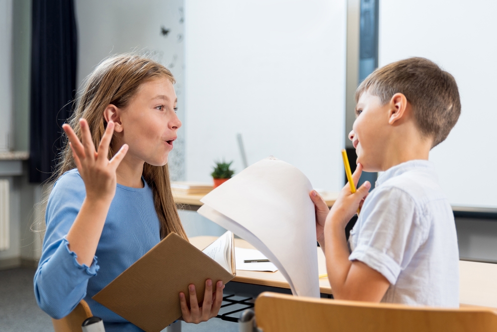 Children talking about a lesson