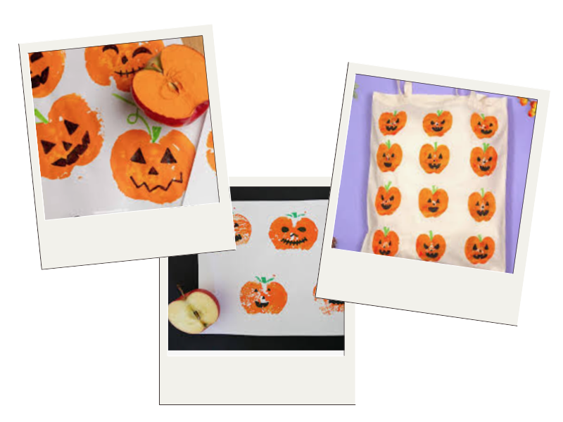 Pumpkin stamps printed using half of an apple